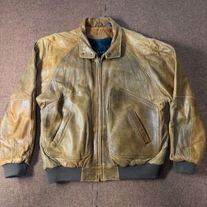 Context Vintage Distressed Leather Bomber Jacket Brown Southwestern Lining Mens